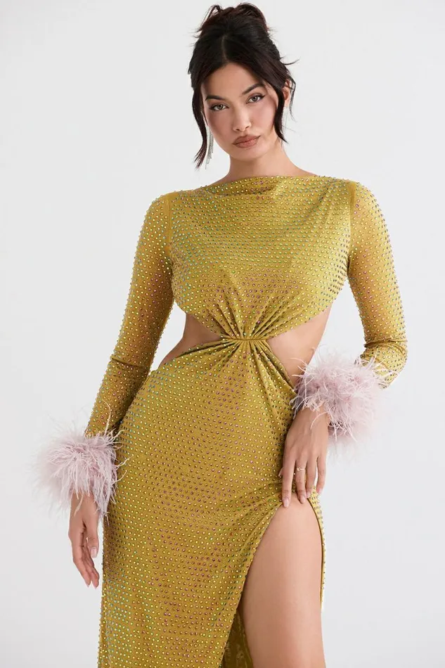 Women Gina Chartreuse Crystallised Maxi Dress House Of CB Dresses
