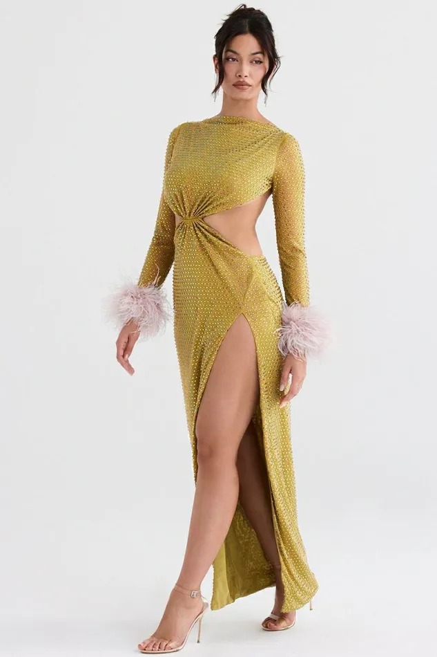 Women Gina Chartreuse Crystallised Maxi Dress House Of CB Dresses