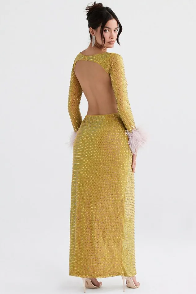 Women Gina Chartreuse Crystallised Maxi Dress House Of CB Dresses