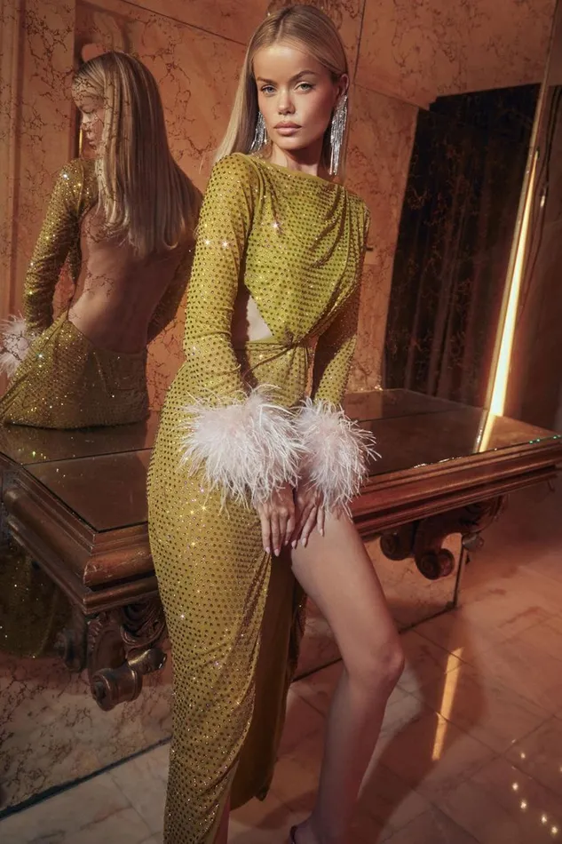 Women Gina Chartreuse Crystallised Maxi Dress House Of CB Dresses