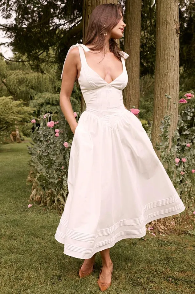 Women Hattie White Pin Tuck Cotton Midi Sundress House Of CB Dresses