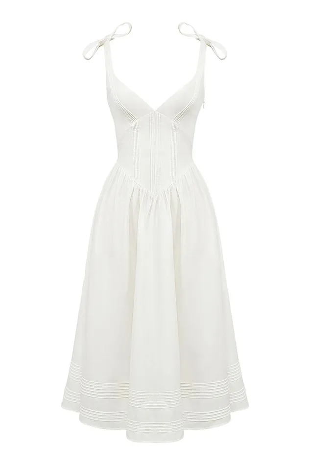 Women Hattie White Pin Tuck Cotton Midi Sundress House Of CB Dresses