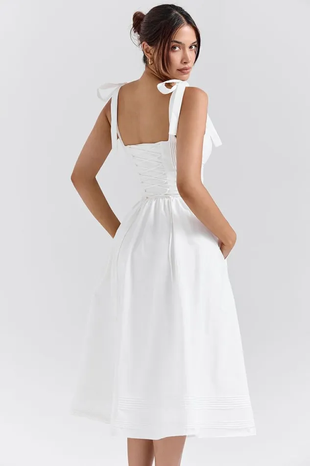 Women Hattie White Pin Tuck Cotton Midi Sundress House Of CB Dresses