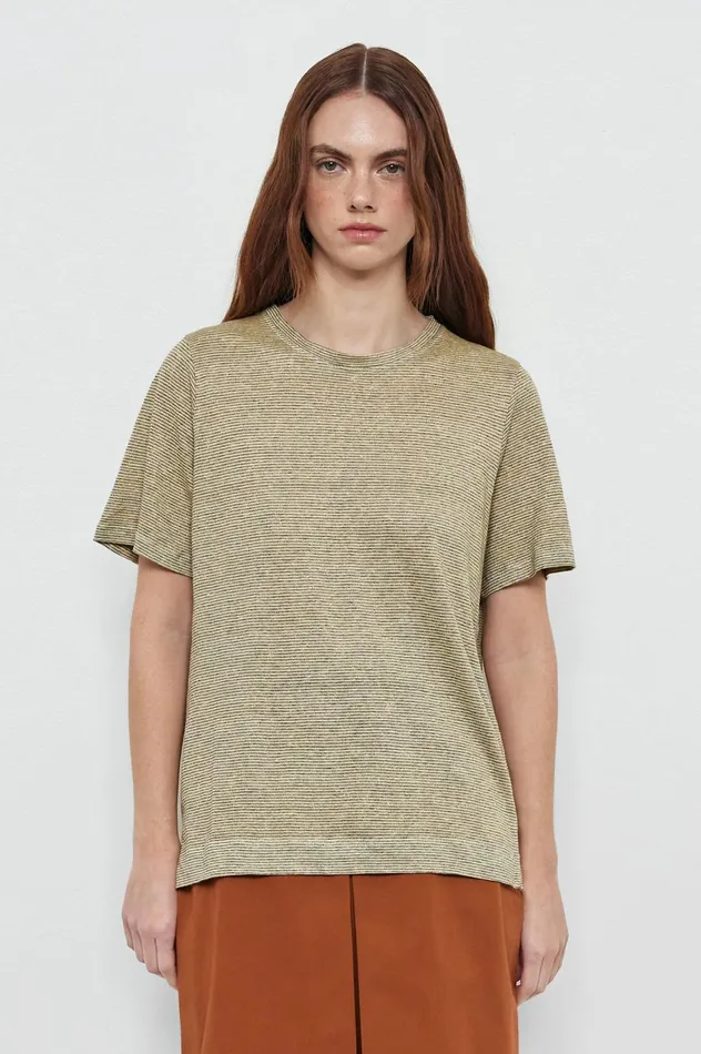 Women HYDRA 8211 Cotton Linen Jersey Crewneck Tshirt 8211 Sabbia Massimo Alba Tops