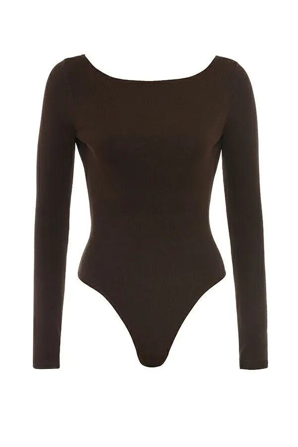 Women Inoe Espresso Open Back Bodysuit House Of CB Tops