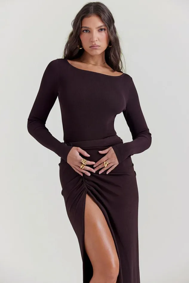 Women Inoe Espresso Open Back Bodysuit House Of CB Tops