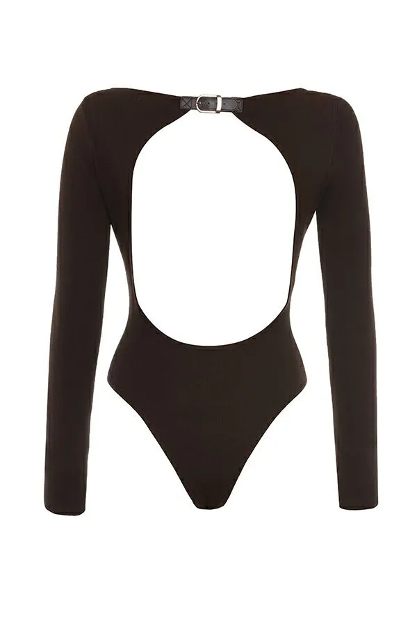 Women Inoe Espresso Open Back Bodysuit House Of CB Tops