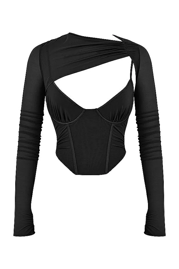 Women Isabel Black Asymmetric Cutout Corset House Of CB Corsets Women Isabel Black Asymmetric Cutout Corset House Of CB Corsets