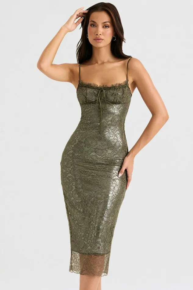 Women Isla Olive Lace Midi Dress House Of CB Dresses