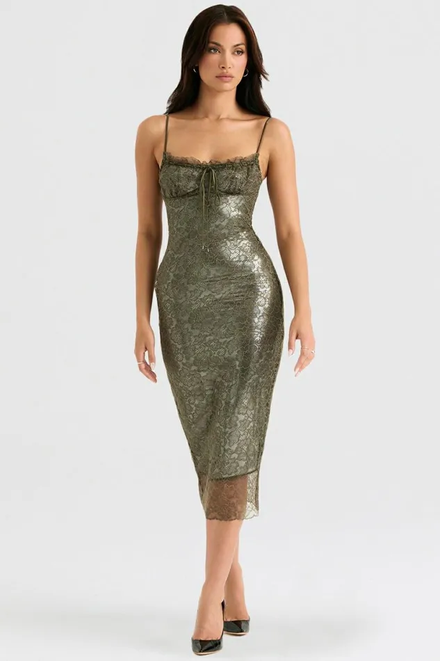Women Isla Olive Lace Midi Dress House Of CB Dresses Women Isla Olive Lace Midi Dress House Of CB Dresses