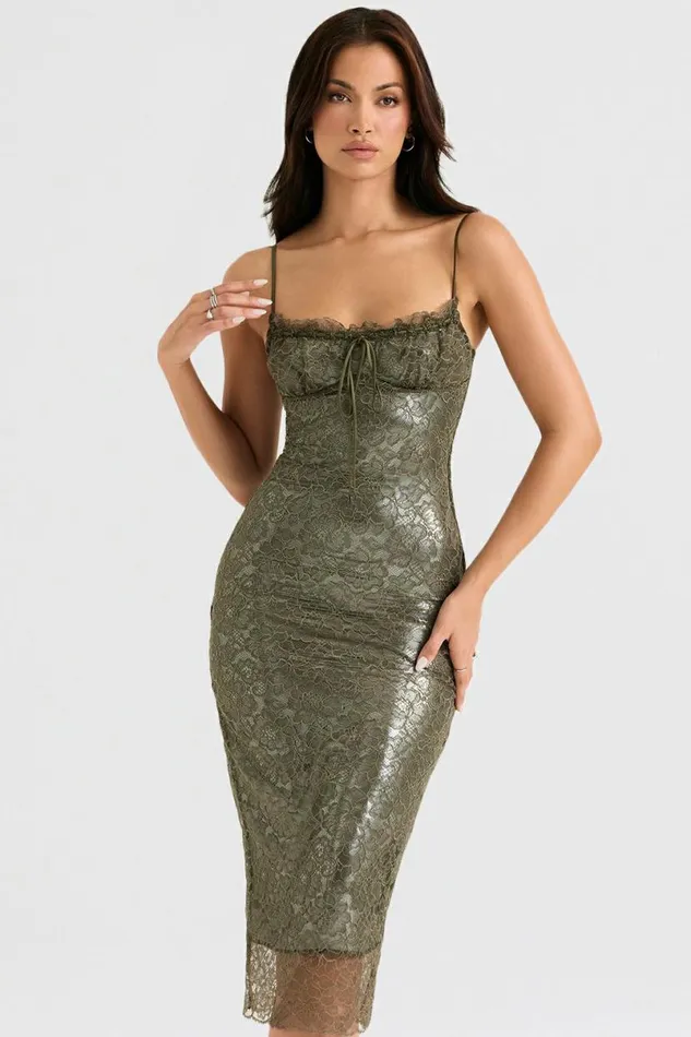 Women Isla Olive Lace Midi Dress House Of CB Dresses Women Isla Olive Lace Midi Dress House Of CB Dresses