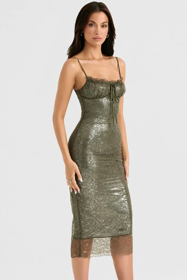 Women Isla Olive Lace Midi Dress House Of CB Dresses Women Isla Olive Lace Midi Dress House Of CB Dresses