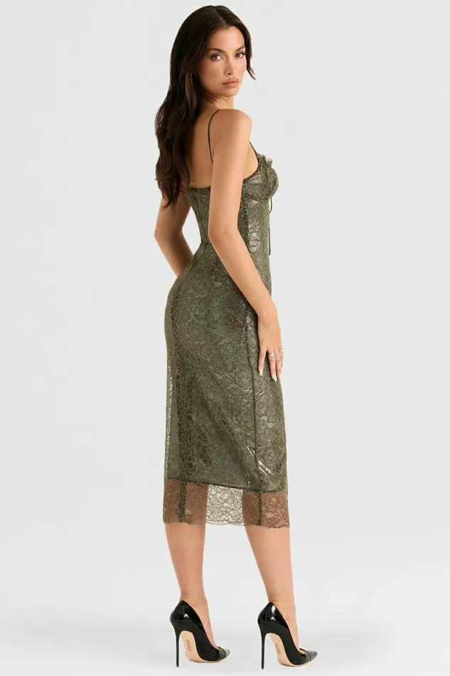 Women Isla Olive Lace Midi Dress House Of CB Dresses Women Isla Olive Lace Midi Dress House Of CB Dresses