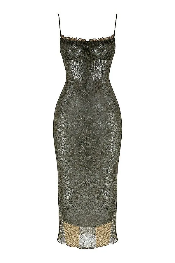 Women Isla Olive Lace Midi Dress House Of CB Dresses Women Isla Olive Lace Midi Dress House Of CB Dresses