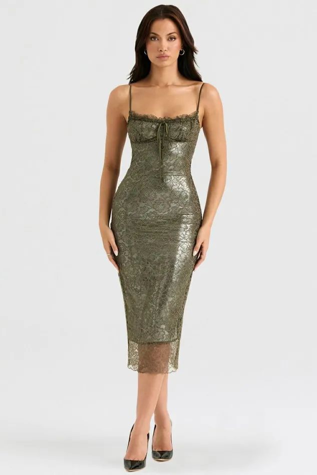 Women Isla Olive Lace Midi Dress House Of CB Dresses Women Isla Olive Lace Midi Dress House Of CB Dresses