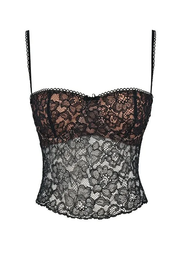 Women Jacinta Black Lace Cami Top House Of CB Tops