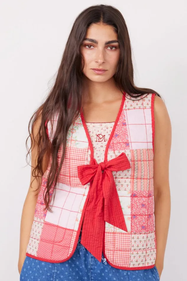 Women Jackets and Coats Damson Madder Arte Reversible Tie Gilet 8211 Red Ruffle