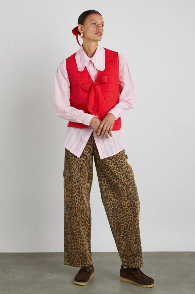 Women Jackets and Coats Damson Madder Arte Reversible Tie Gilet 8211 Red Ruffle