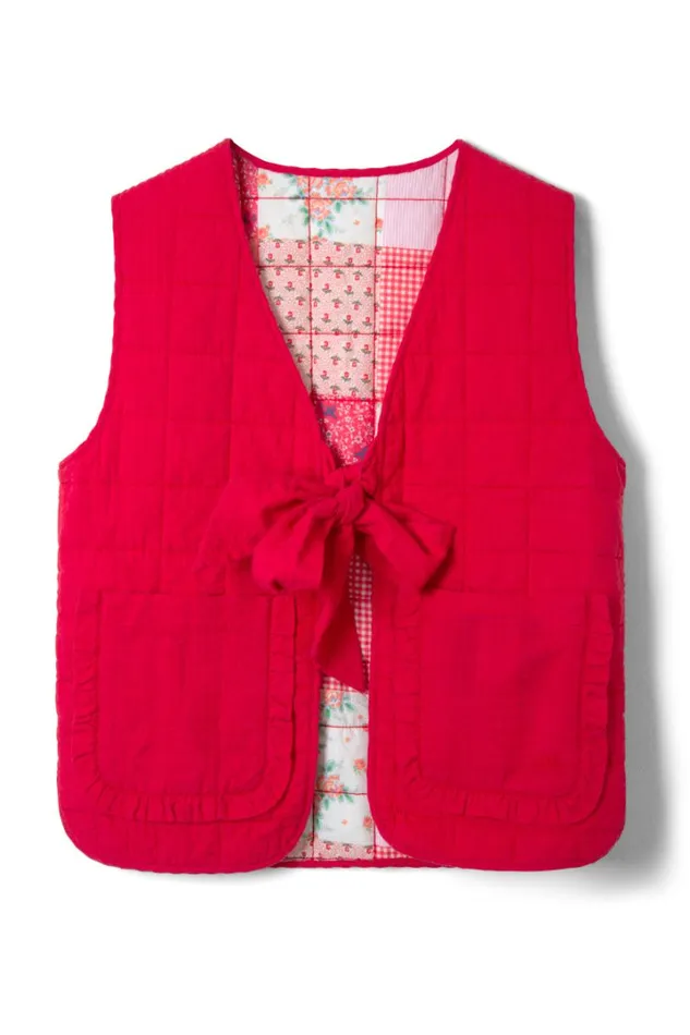 Women Jackets and Coats Damson Madder Arte Reversible Tie Gilet 8211 Red Ruffle