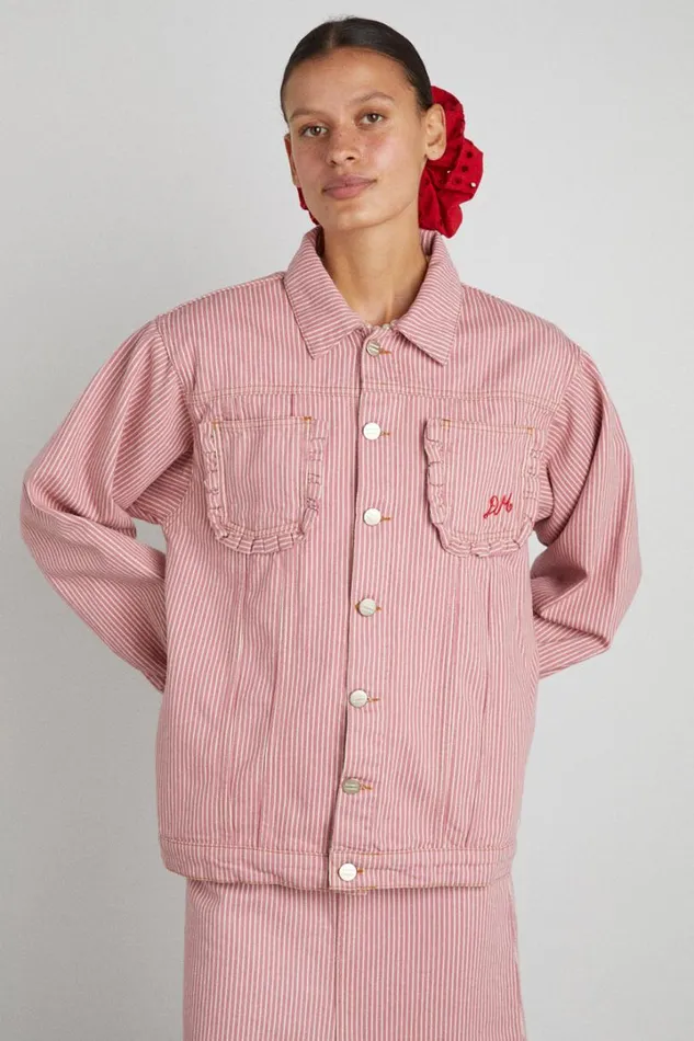Women Jackets and Coats Damson Madder Frilly Fin Jacket 8211 Pink Stripe