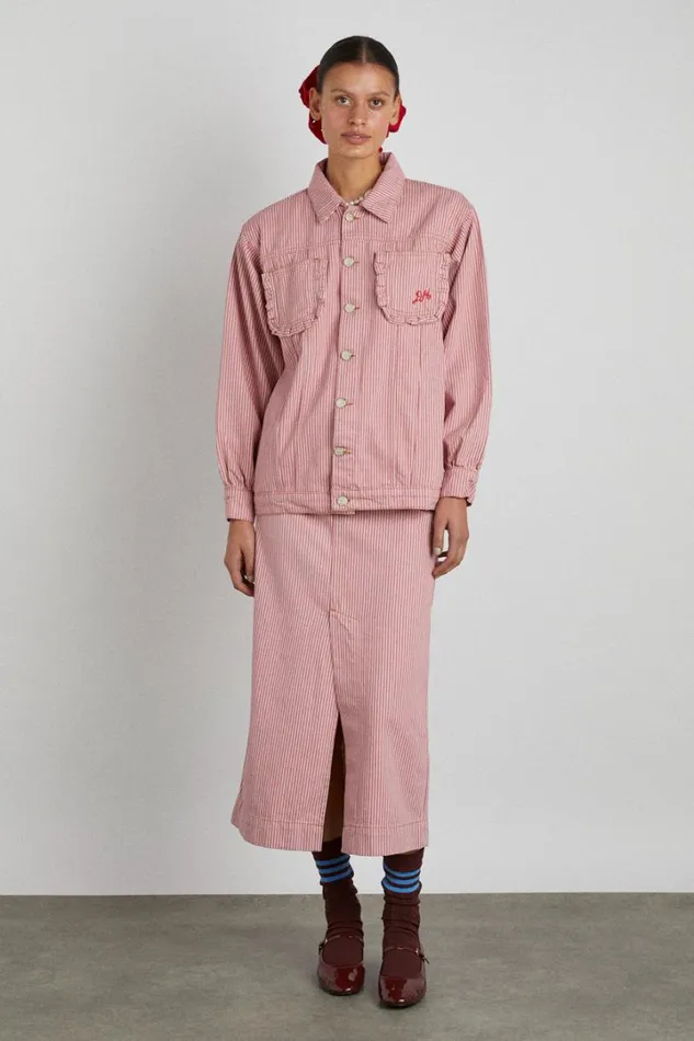 Women Jackets and Coats Damson Madder Frilly Fin Jacket 8211 Pink Stripe