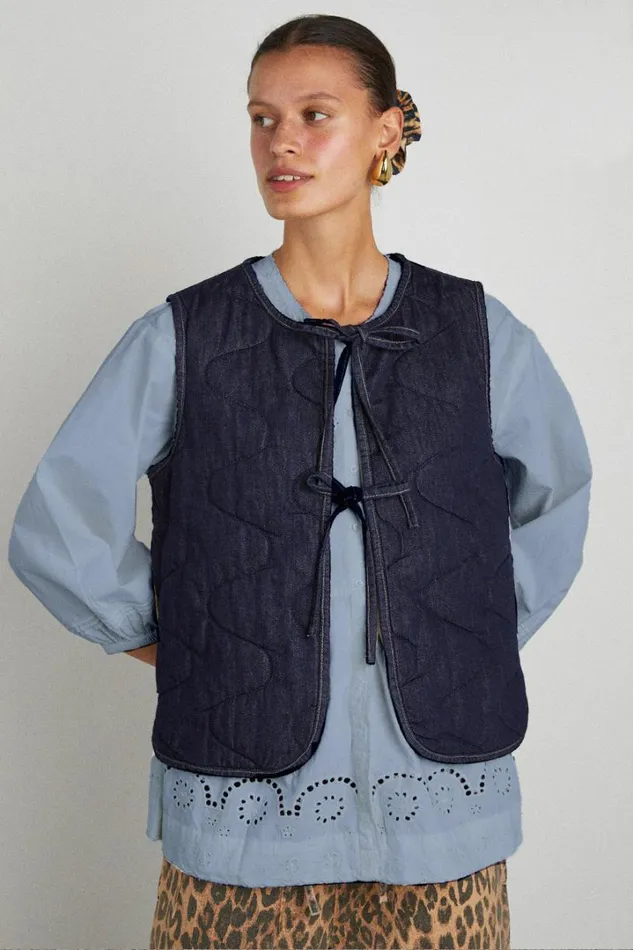 Women Jackets and Coats Damson Madder Tilly Gilet 8211 Indigo Organic Denim