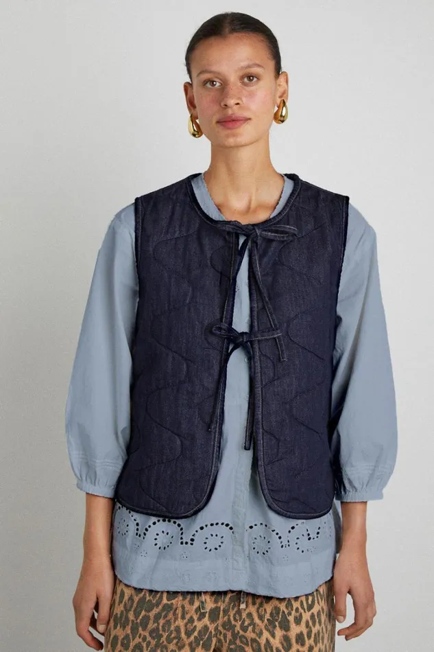 Women Jackets and Coats Damson Madder Tilly Gilet 8211 Indigo Organic Denim