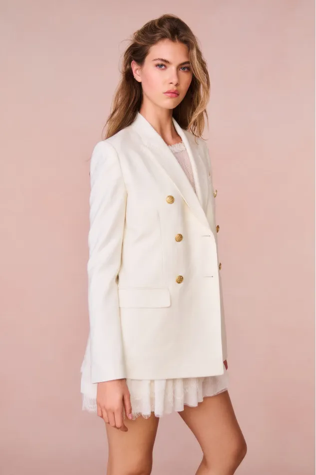 Women Jackets and Coats LoveShackFancy Reiser DoubleBreasted Blazer Cream