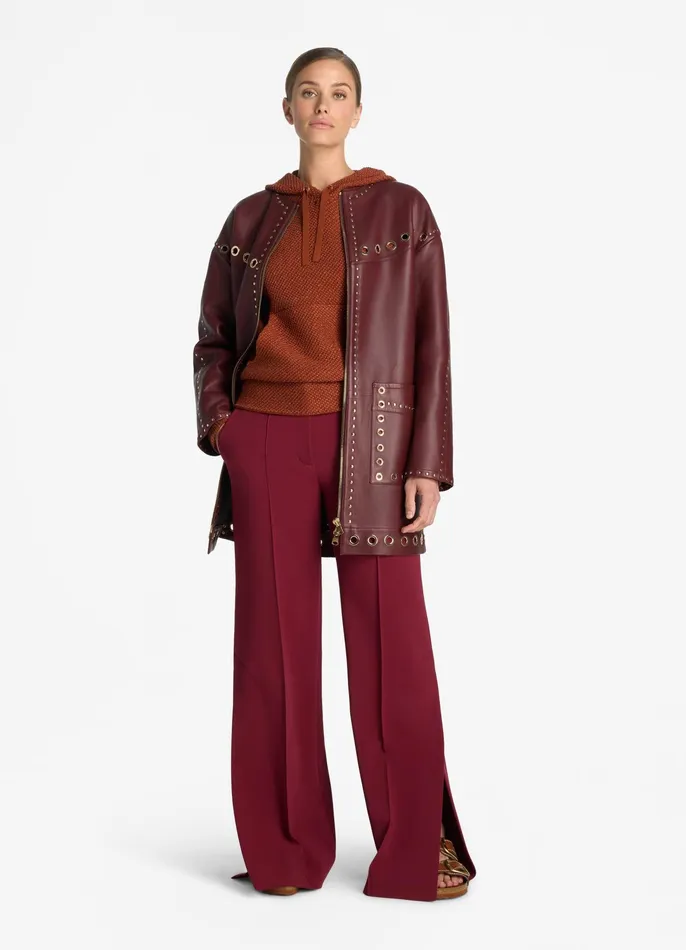 Women Jackets and Coats St John Embellished Doubleface Leather Coat Dark Cranberry Women Jackets and Coats St John Embellished Doubleface Leather Coat Dark Cranberry