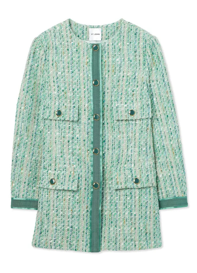 Women Jackets and Coats St John Lurex Slub Tweed Jacket Jade Multi