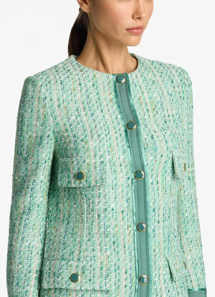 Women Jackets and Coats St John Lurex Slub Tweed Jacket Jade Multi Women Jackets and Coats St John Lurex Slub Tweed Jacket Jade Multi