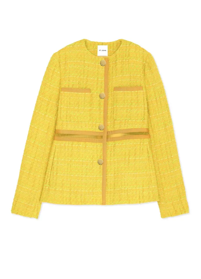 Women Jackets and Coats St John Lurex Tweed And Organza Jacket Sunflower Multi Women Jackets and Coats St John Lurex Tweed And Organza Jacket Sunflower Multi