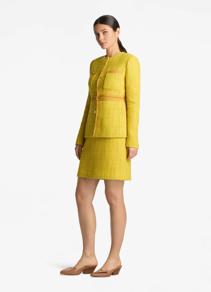 Women Jackets and Coats St John Lurex Tweed And Organza Jacket Sunflower Multi Women Jackets and Coats St John Lurex Tweed And Organza Jacket Sunflower Multi