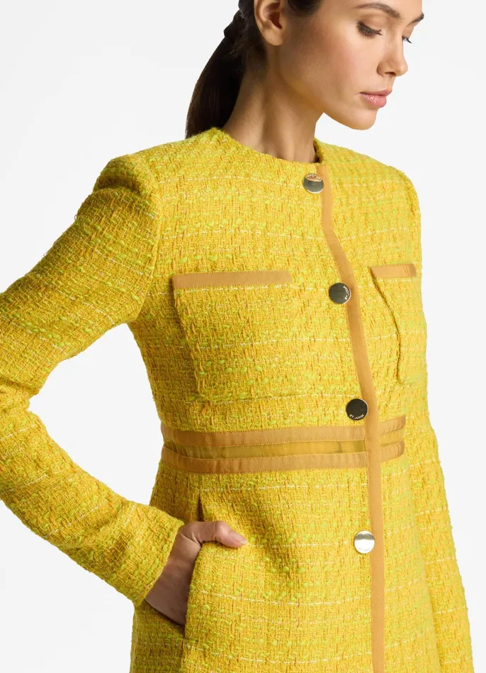 Women Jackets and Coats St John Lurex Tweed And Organza Jacket Sunflower Multi Women Jackets and Coats St John Lurex Tweed And Organza Jacket Sunflower Multi