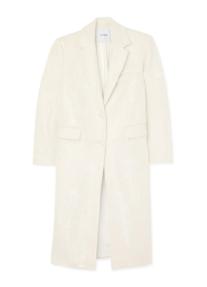 Women Jackets and Coats St John Mesh Sequin Jacket Ivory