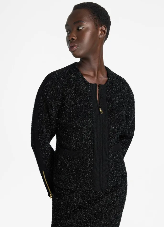 Women Jackets and Coats St John Sparkly Stretch Knit Jacket Black Multi Women Jackets and Coats St John Sparkly Stretch Knit Jacket Black Multi