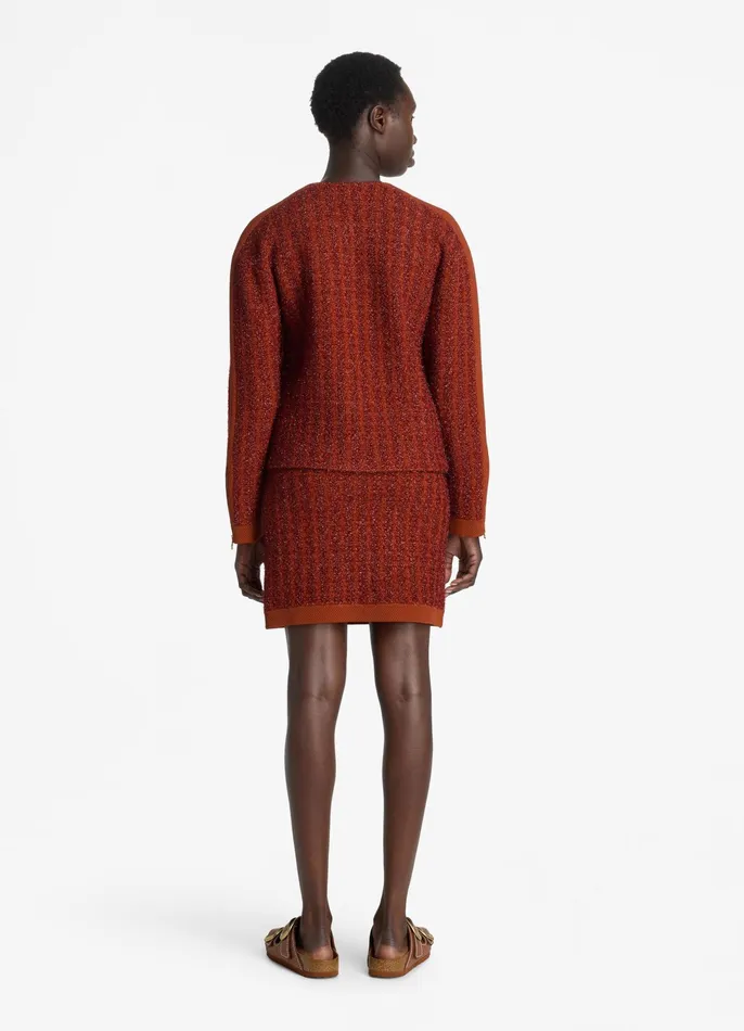 Women Jackets and Coats St John Sparkly Stretch Knit Jacket Brick Multi Women Jackets and Coats St John Sparkly Stretch Knit Jacket Brick Multi