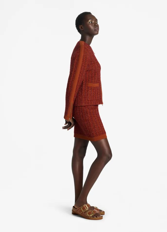 Women Jackets and Coats St John Sparkly Stretch Knit Jacket Brick Multi Women Jackets and Coats St John Sparkly Stretch Knit Jacket Brick Multi