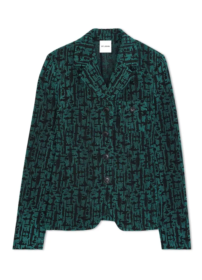 Women Jackets and Coats St John Stretch Geo Jacquard Jacket Spruceblack Multi Women Jackets and Coats St John Stretch Geo Jacquard Jacket Spruceblack Multi