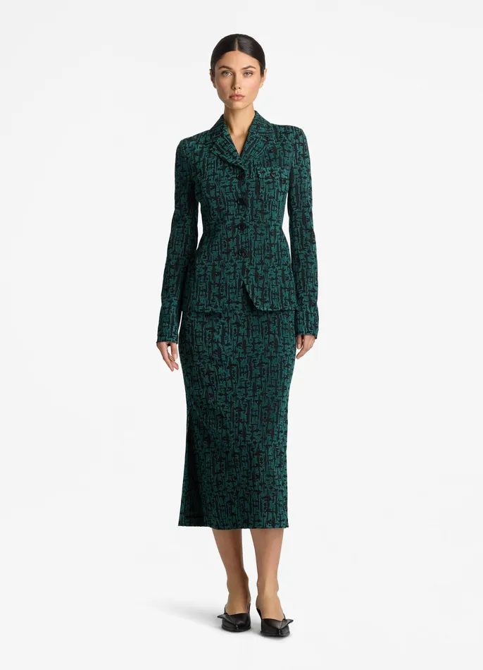 Women Jackets and Coats St John Stretch Geo Jacquard Jacket Spruceblack Multi Women Jackets and Coats St John Stretch Geo Jacquard Jacket Spruceblack Multi