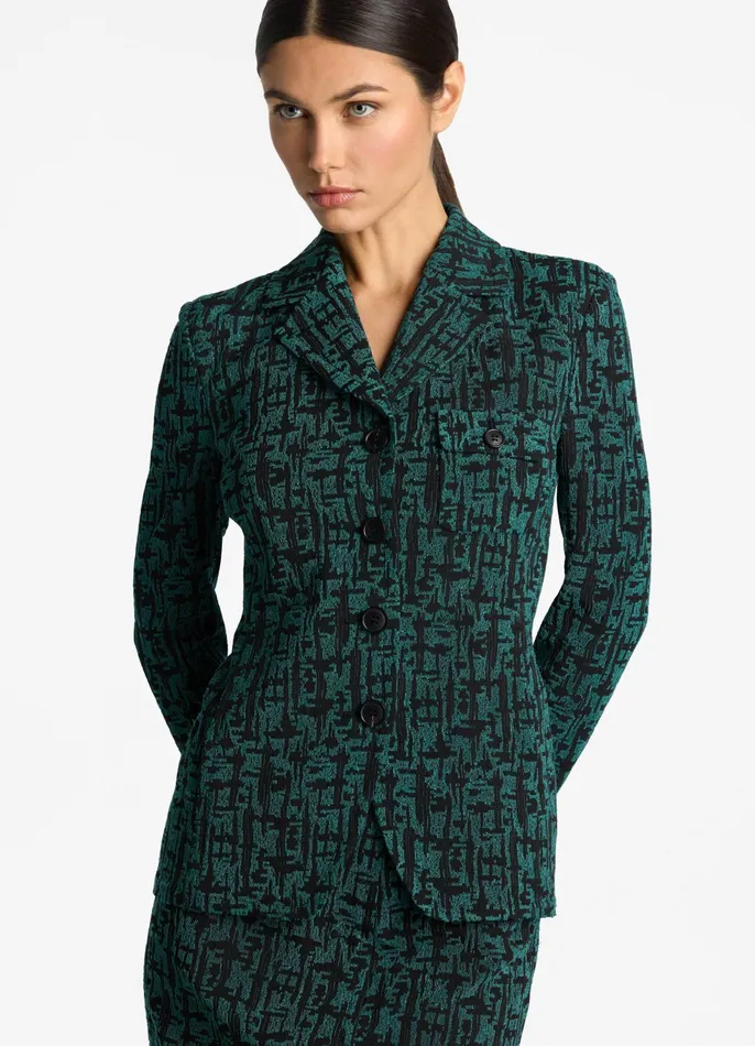 Women Jackets and Coats St John Stretch Geo Jacquard Jacket Spruceblack Multi Women Jackets and Coats St John Stretch Geo Jacquard Jacket Spruceblack Multi