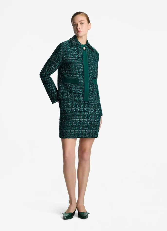 Women Jackets and Coats St John Twill Tweed Mixed Media Jacket Spruce Multi Women Jackets and Coats St John Twill Tweed Mixed Media Jacket Spruce Multi