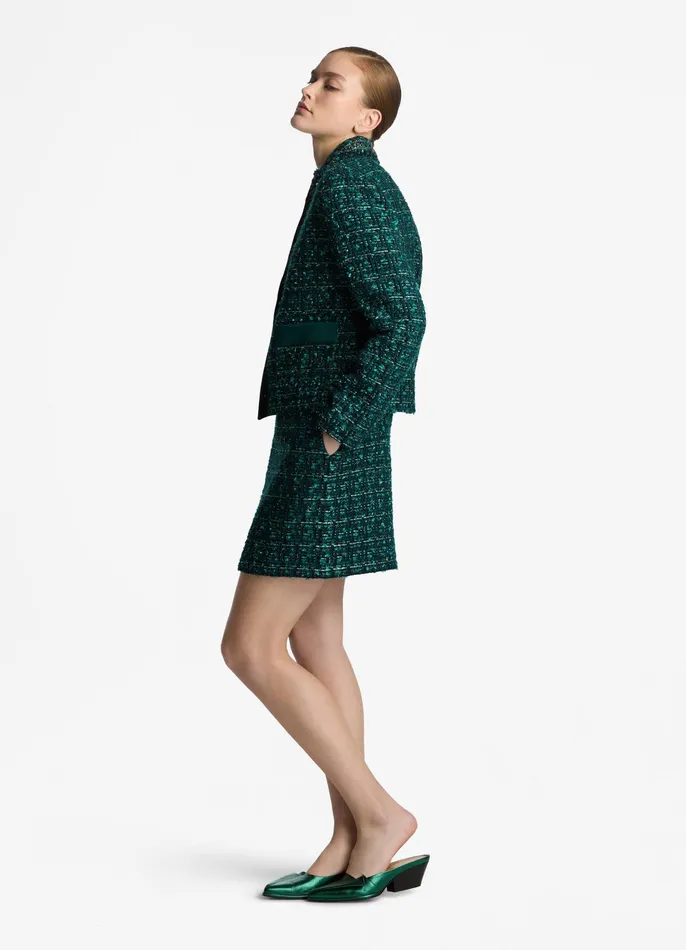 Women Jackets and Coats St John Twill Tweed Mixed Media Jacket Spruce Multi Women Jackets and Coats St John Twill Tweed Mixed Media Jacket Spruce Multi