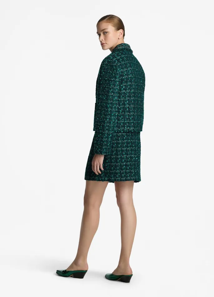 Women Jackets and Coats St John Twill Tweed Mixed Media Jacket Spruce Multi Women Jackets and Coats St John Twill Tweed Mixed Media Jacket Spruce Multi
