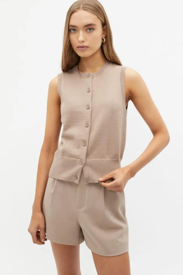 Women Jackets and Vests Seed Heritage Cotton Blend Button Knit Vest Cookie