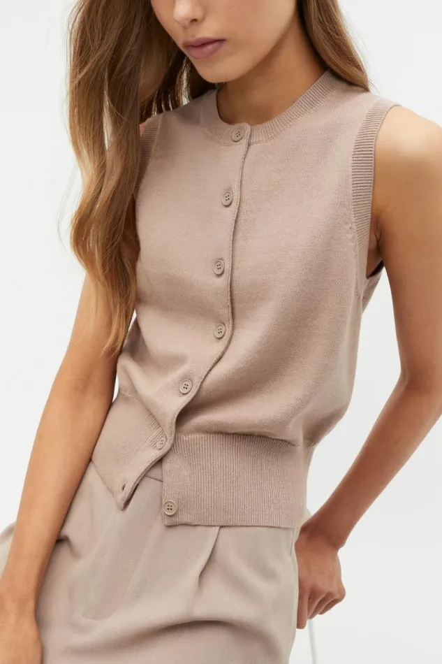 Women Jackets and Vests Seed Heritage Cotton Blend Button Knit Vest Cookie