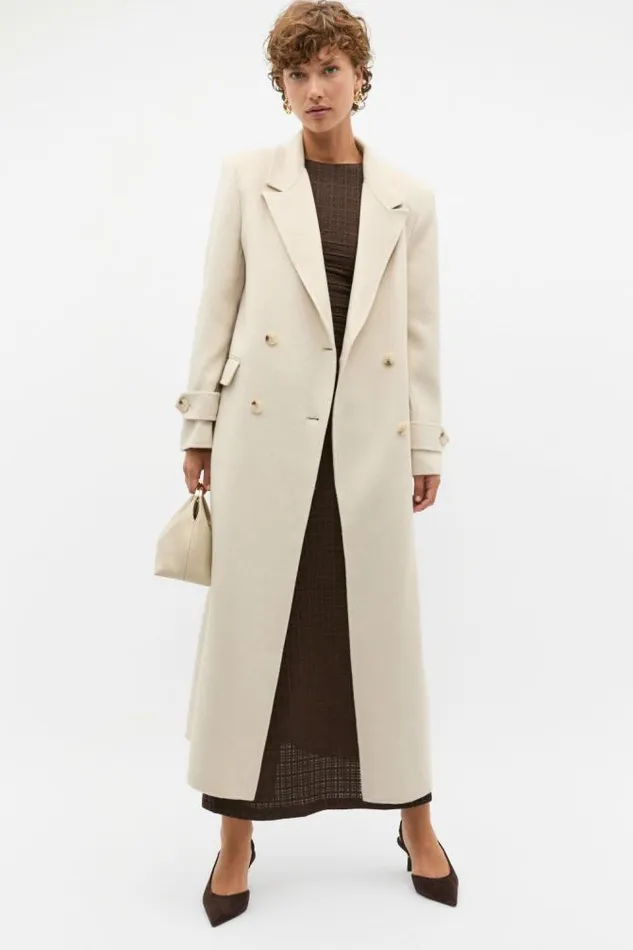 Women Jackets and Vests Seed Heritage Wool Trench Maxi Coat Oat Marle