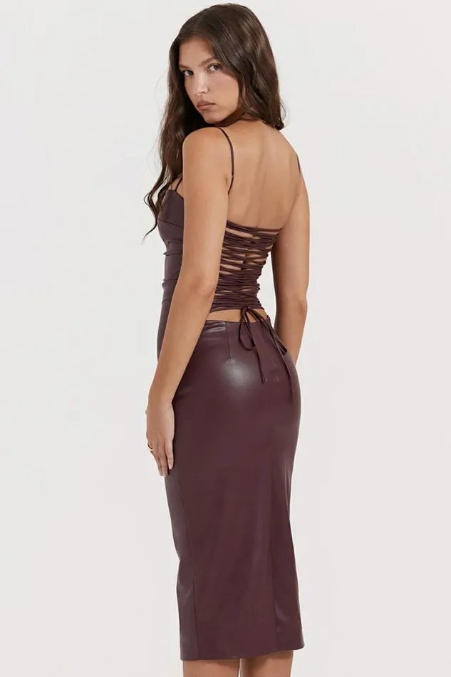 Women Jalena Mulberry Vegan Leather Lace Back Dress House Of CB Dresses