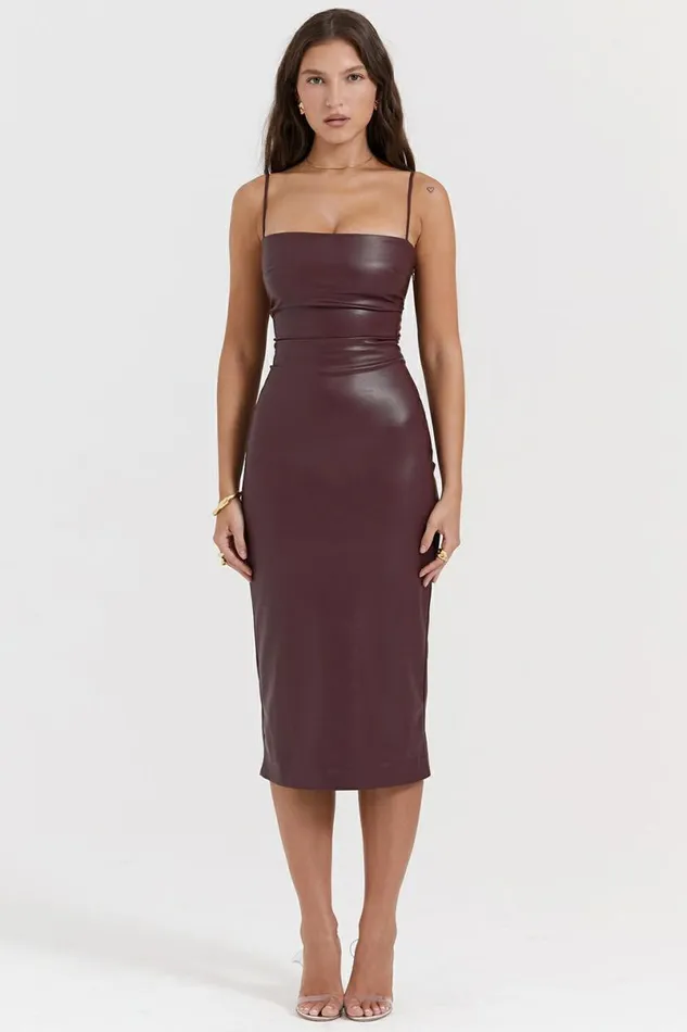 Women Jalena Mulberry Vegan Leather Lace Back Dress House Of CB Dresses