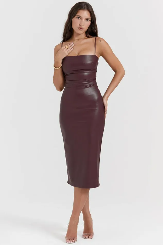 Women Jalena Mulberry Vegan Leather Lace Back Dress House Of CB Dresses